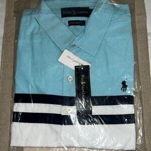 Ralph Lauren Men's Aqua and White Striped Shirt